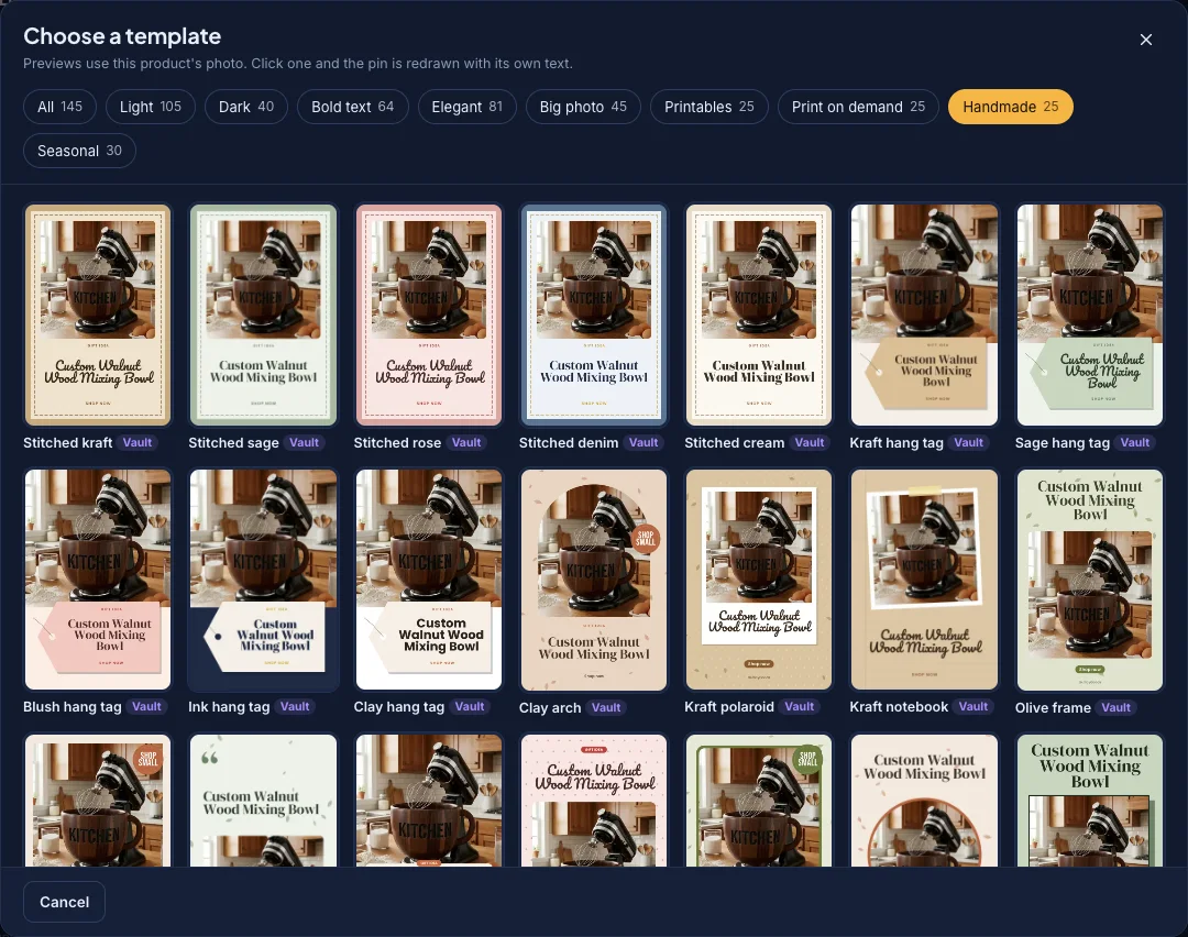 Template picker with pack filters